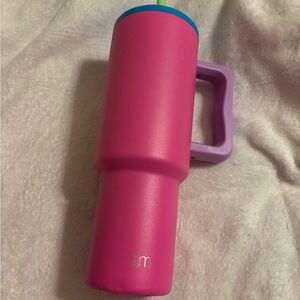 Slim Pink Travel Mug with Lavender Handle